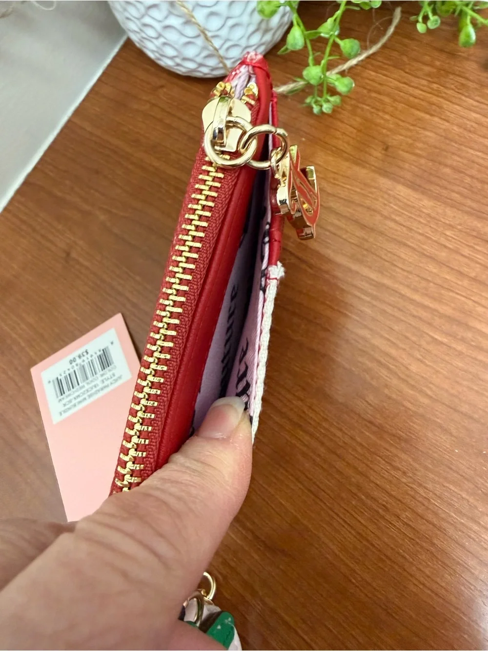 Juicy Couture Red and White Stripe Coin Pouch with Pink Strawberry Charm NWT